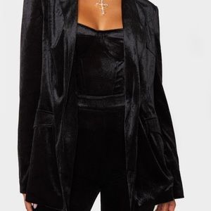Black velvet women's suit with a black velvet cami top